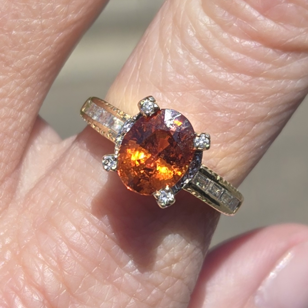 14KT Yellow Gold Mandarin Garnet & Diamond Ring